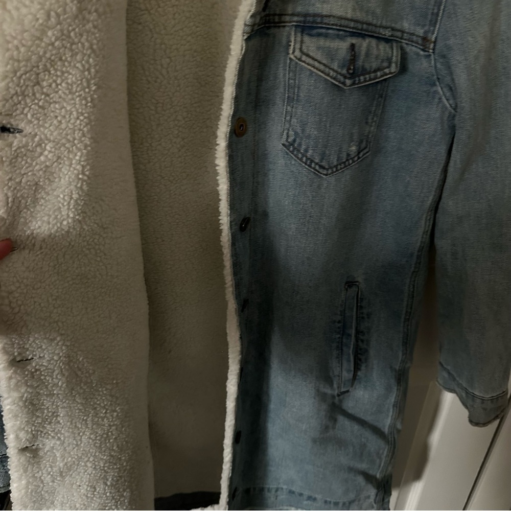Pistola Blue Denim Long Jacket with White Sherpa Lining - Picture 3 of 15